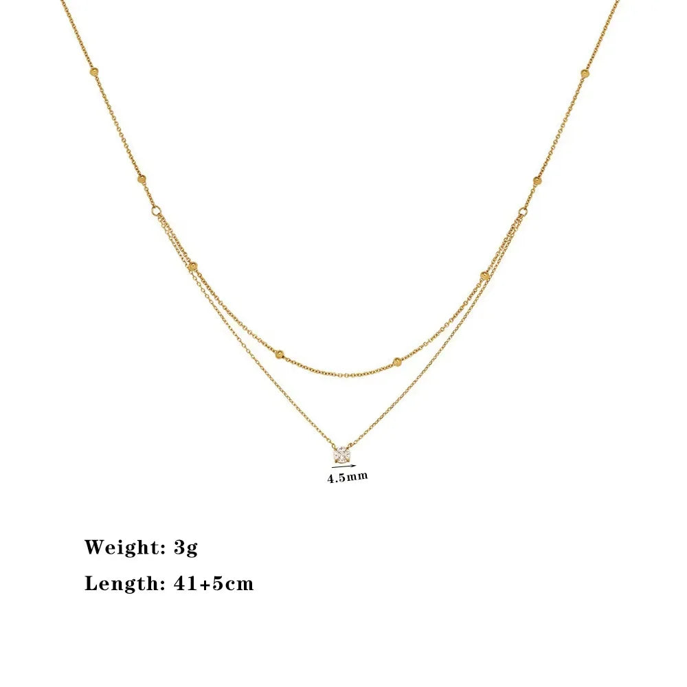 Stainless Steel Light Luxury Charm White Round Zircon Pendant Double layer Necklace Lady Classic Neck Chain Jewelry Vera Lux