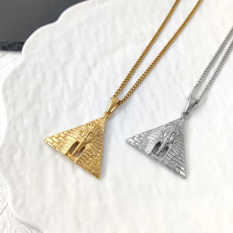 Trendy Jewelry PVD Gold Plated Egyptian Pyramid Charm Stainless Steel Egypt Pharaoh Pendant for Women Men Necklace Vera Lux