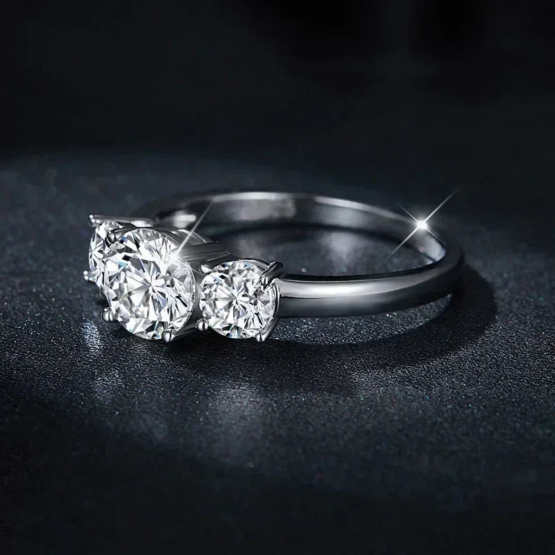 NeeTim 4CT Moissanite Engagement Ring for Women 3-stone S925 Sterling Silver with Gold Plated Wedding Band Promise Diamond Rings Vera Lux