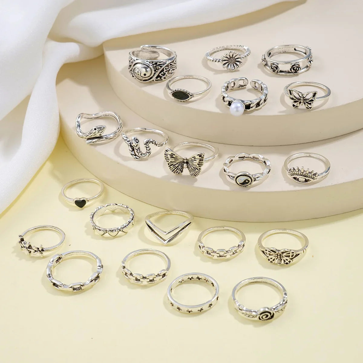 21 Pcs Gothic Rings Set for Women Fashion Simple Snake Butterfly Evil Eye Finger Ring Trendy Punk Jewelry Gifts 2024 New Vera Lux