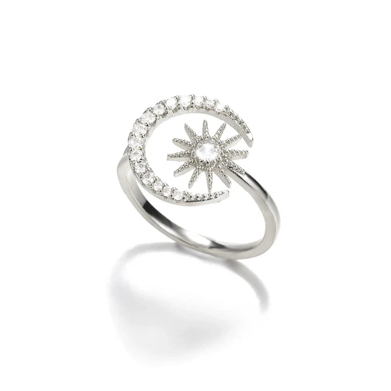 Zircon Star Moon Rings For Women Gold Color Stainless Steel Geometric Star Moon Ring Engagement Wedding Christmas Jewelry Gift Vera Lux