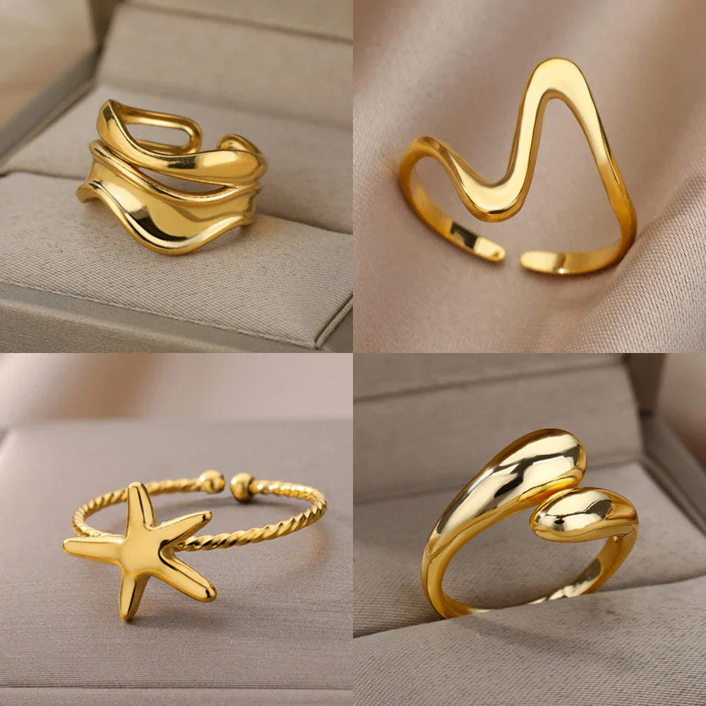 Stainless Steel Rings for Women Waterproof Open Gold Color Ring Wedding Couple Band Jewelry Gifts Free Shipping Items anillos Vera Lux
