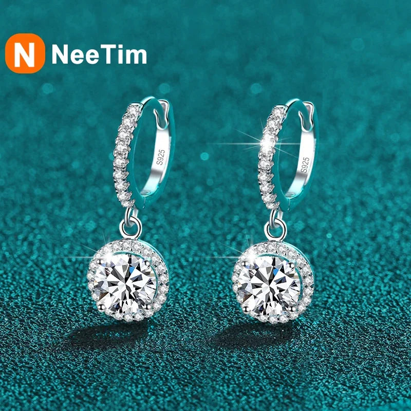 NeeTim 0.5ct 1ct D Color Moissanite Drop Earrings Orginal 925 Sterling Silver Earring for Women Sparkling Wedding Luxury Jewelry Vera Lux