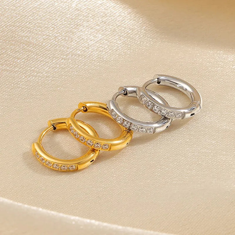 Stainless Steel Pave CZ Huggie Hoop Earrings for Women Men Vera Lux