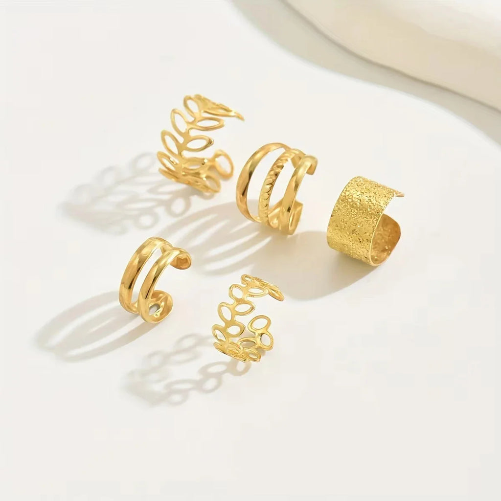 5pcs/set Trendy Elegant Design Ear Cuff Classic Elegant Style Women's No Piercing Clip Earrings Leaf Shaped Circle Stacked Shape Vera Lux
