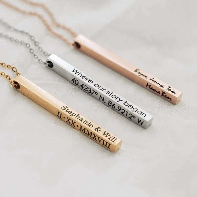 Customized Coordinate Engraved Name Text Heart Hole Cuff Bangle Personalized Bar Necklace Stainless Steel Bracelet Men Women Gif Vera Lux