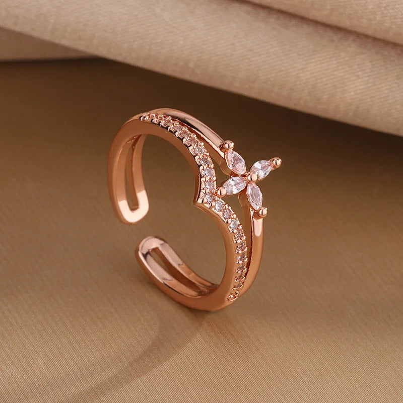 925 Sterling Silver Flower Zircon Wedding Rings For Women Couple Elegant Luxury Jewelry Wedding Argent 925 Jewellery Vera Lux