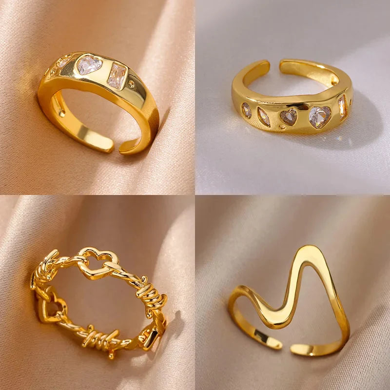 Stainless Steel Heart Zircon Rings for Women Gold Color Wedding Couple Ring Aesthetic Jewelry Accessories Gift anillos mujer Vera Lux