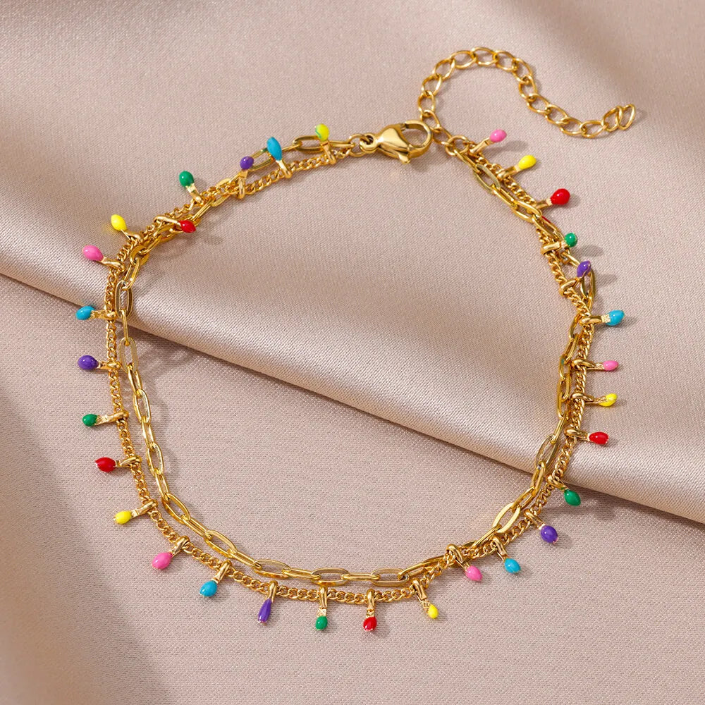 Boho Drops Anklets For Women Gold Color Stainless Steel Anklet Luxury Wedding Aesthetic Jewelry Gift Vera Lux