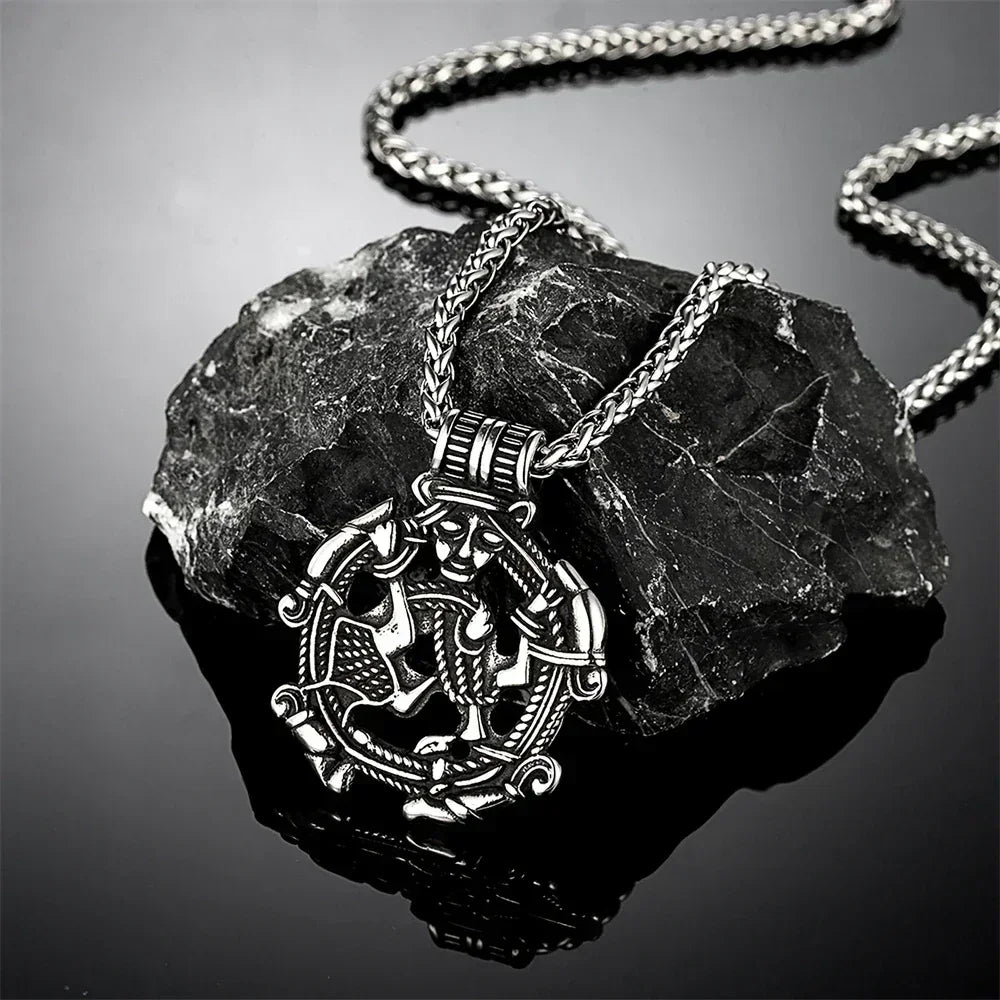 Vintage Vikings Loki Hollow Necklaces Men Stainless Steel Norse Mythology Trinity Pendant Amulet Scandinavian Jewelry Male Gifts Femstylo