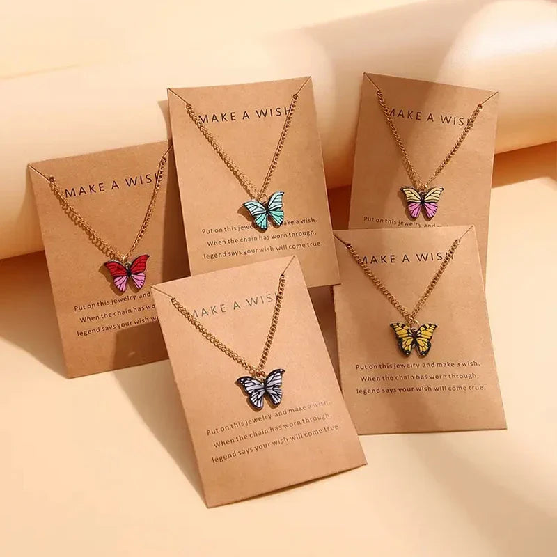 5 Pcs Fashion Boho Colorful Butterfly Necklaces Set for Women Korea Style Pendant Necklace Cute Jewelry Gift Wholesale 2024 New Vera Lux
