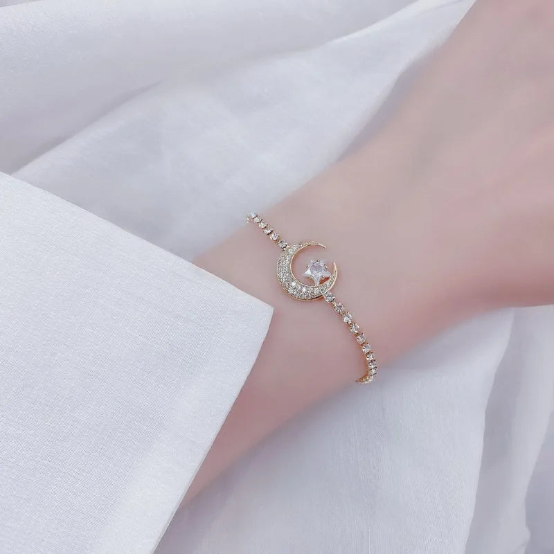 Korea New Design Fashion Jewelry Zircon Star Moon Stretch Adjustable Bracelet Girl Gift Women Custom Jewelry Vera Lux