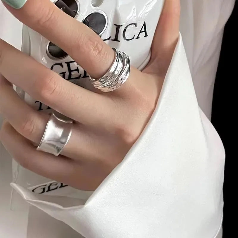 925 Sterling Silver Ring For Women Jewelry Wide Simple Open Vintage Handmade Ring Allergy For Party Birthday Gift Vera Lux