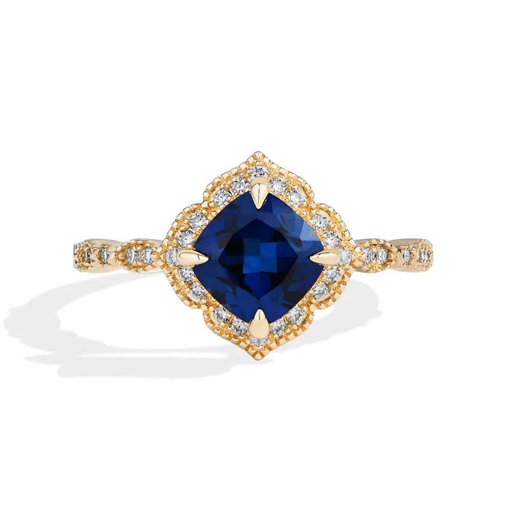 MINTYBOX S925 Silver 2.0ct Cushion Sapphire Engagement Rings for Women Lab Gemstone Halo Ring Wedding Fine Jewelry Bride's gift Vera Lux