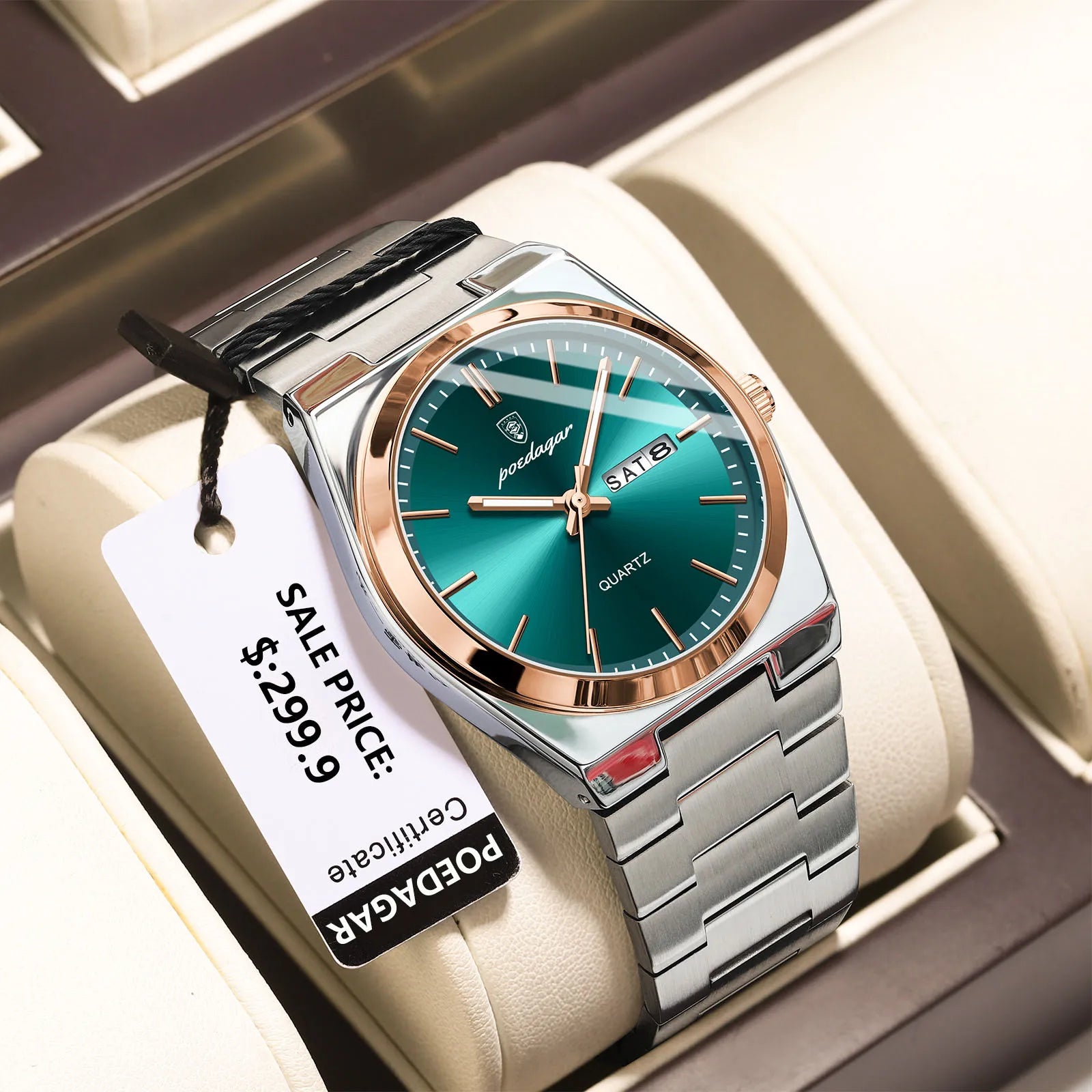 POEDAGAR Luxury Sport Quartz Man Wristwatch Waterproof Luminous Date Week Men Watches Stainless Steel Men's Watch Male Reloj+box Vera Lux