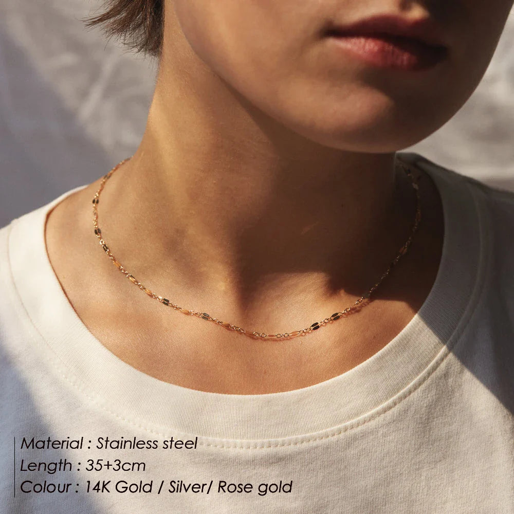Stainless Steel Necklaces for Women Gold Color Link Chain Choker Delicate Simple Necklace Friends Gift Jewelry Wholesale Kolye Vera Lux