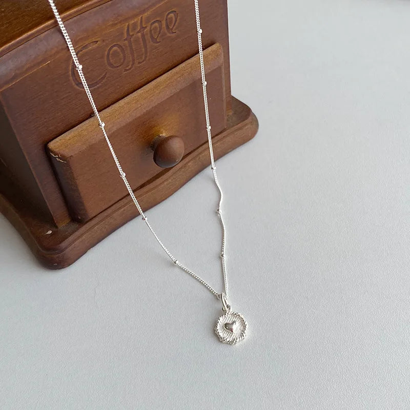 VENTFILLE 925 Sterling Love Heart Texture Bead Necklace for Women Girl Stereoscopic Design Double Sided Jewelry Gift Wholesale Vera Lux