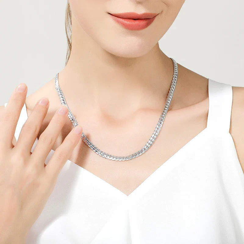 URBABY 925 Sterling Silver 2 Piece 6MM Full Sideways Chain Necklace Bracelet For Women Men Fashion Jewelry Sets Wedding Gift Vera Lux