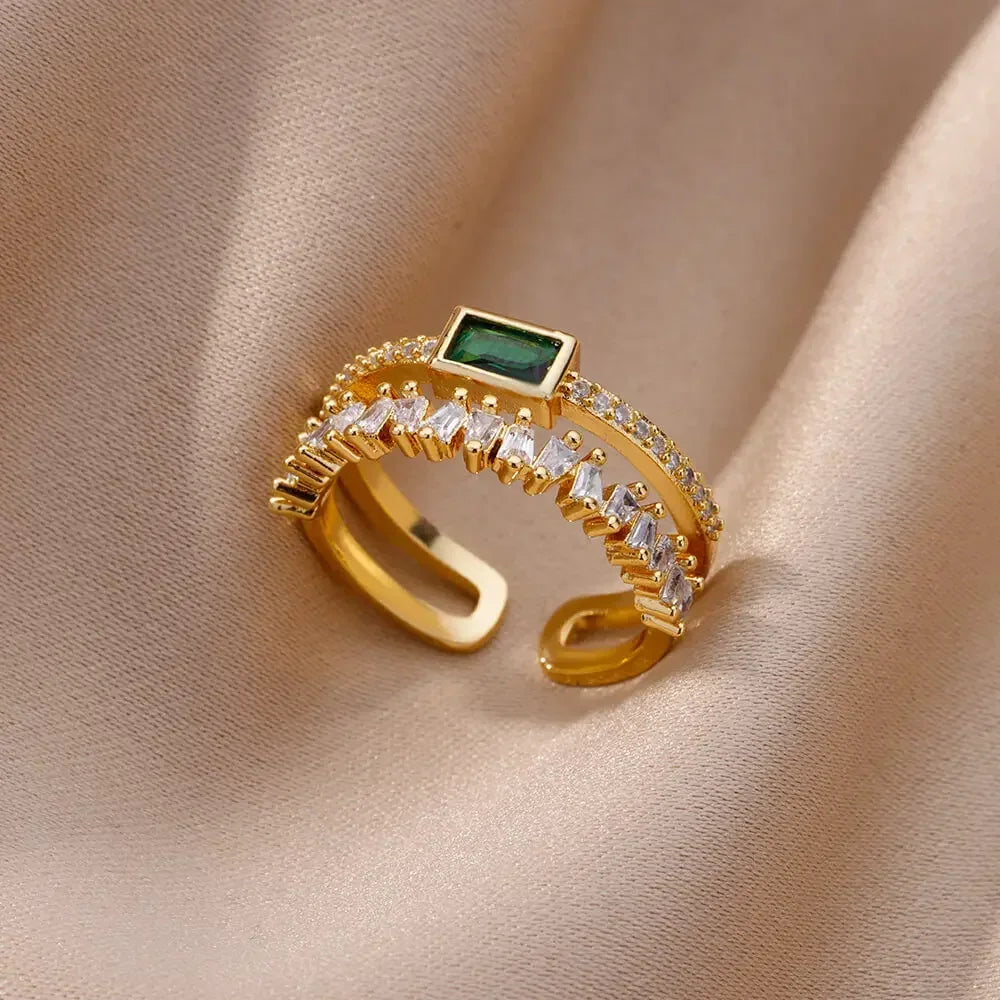 Gold Color Stainless Steel Ring for Women Colorful Cubic Zircon Heart Opening Adjustable Ring Fashion Jewelry Wedding Gift Vera Lux