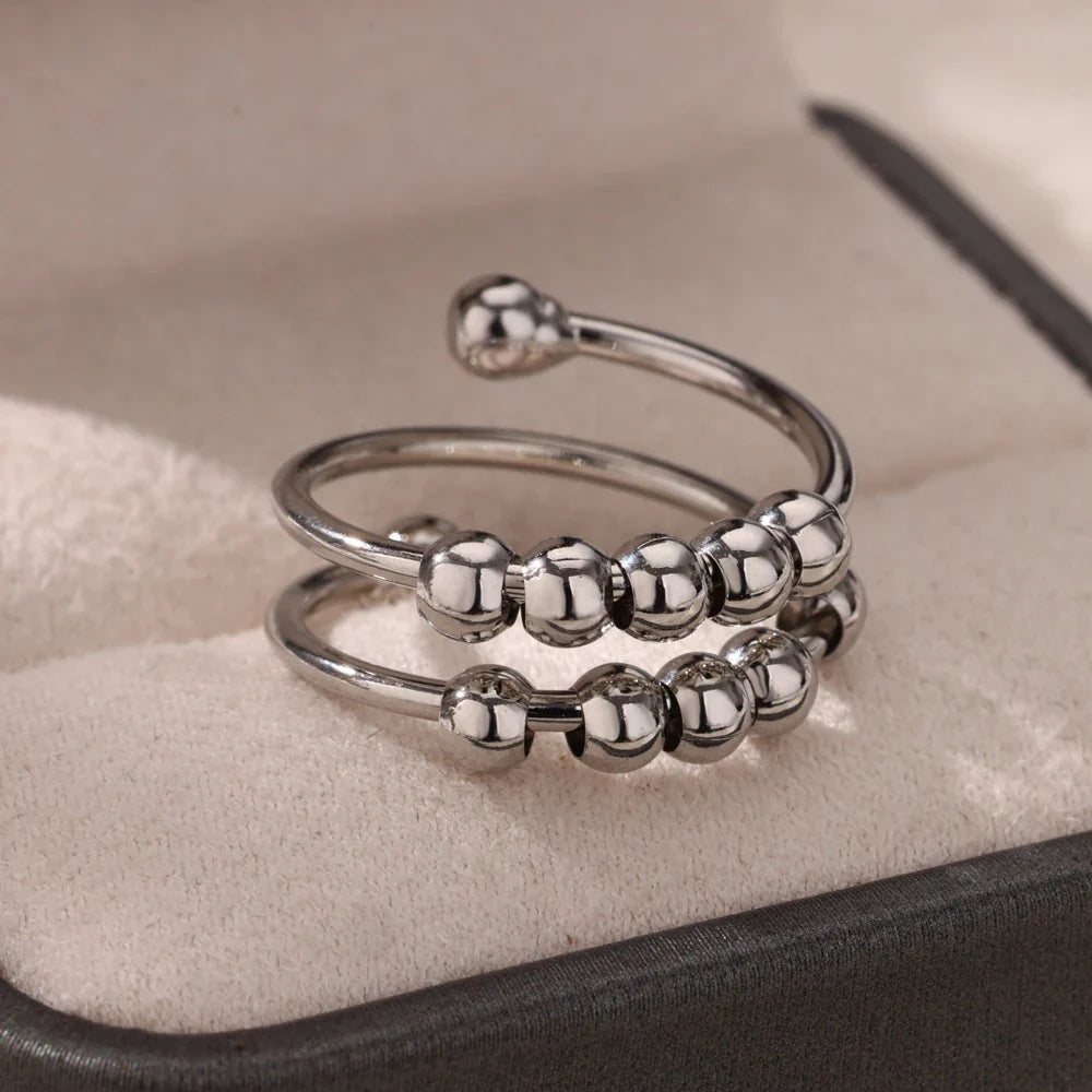 Punk Chunky Ball Rings For Women Men Gold Color Stainless Steel Anxiety Beads Ring Trendy Jewelry Finger Accessories Gift BFF Vera Lux