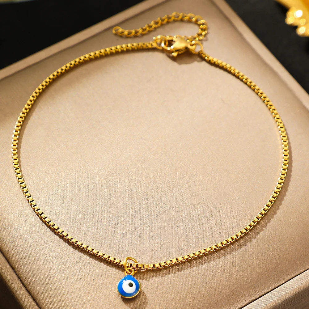 Stainless Steel anklet New personalized design Designs Acrylic Blue Eye Pendant subtlety anklet For Women Jewelry Party Gifts Vera Lux