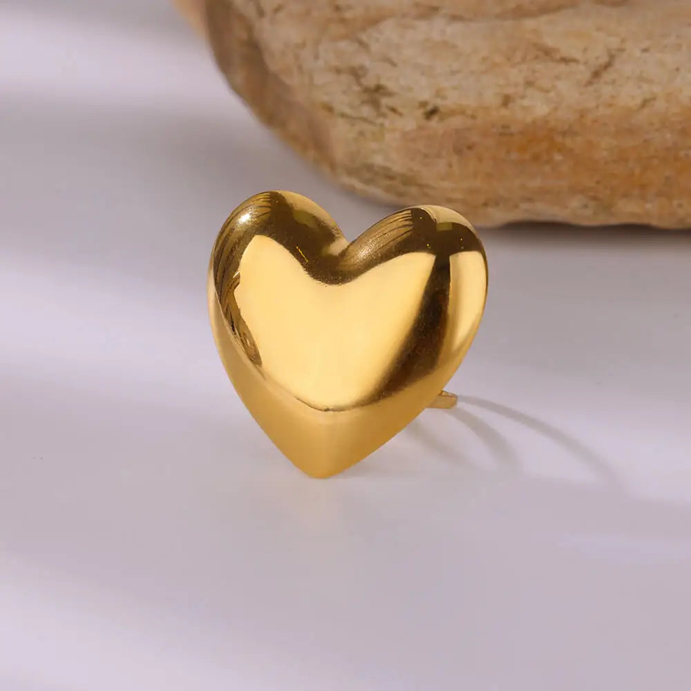 Big Heart Rings for Women Classic Stainless Steel Gold Color Finger Ring Trend Band Couple Wedding Jewelry Accessories anillos Vera Lux