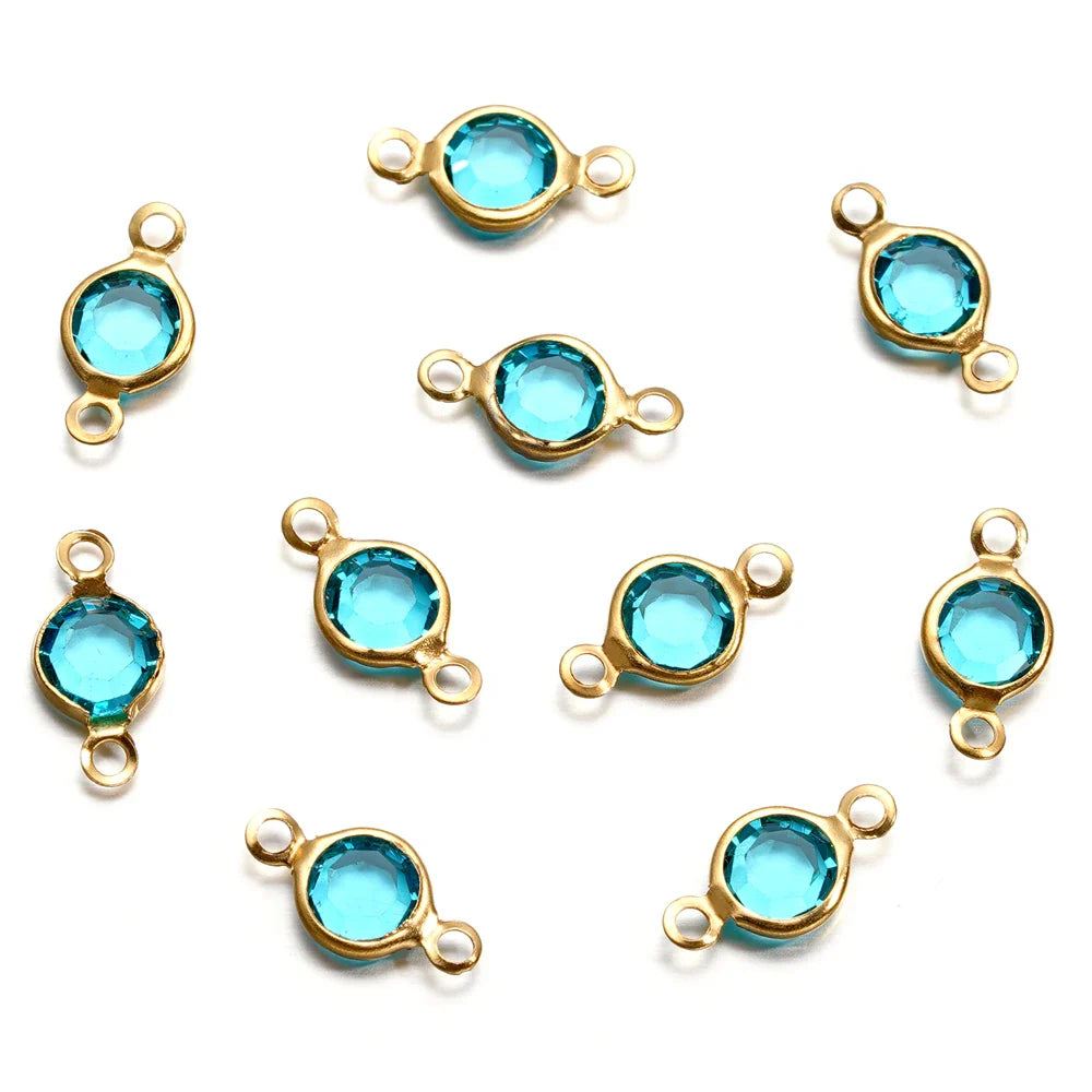 10pcs/lot Stainless Steel Crystal Round Double Ring Pendants for DIY Bracelet Necklace Beads Jewelry Making Accessories Vera Lux
