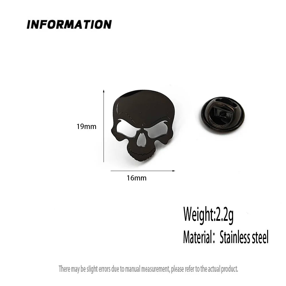 New skull men's lapel pin, 316L stainless steel gold-plated badge, black brooch for suit accessories, gift for father Vera Lux