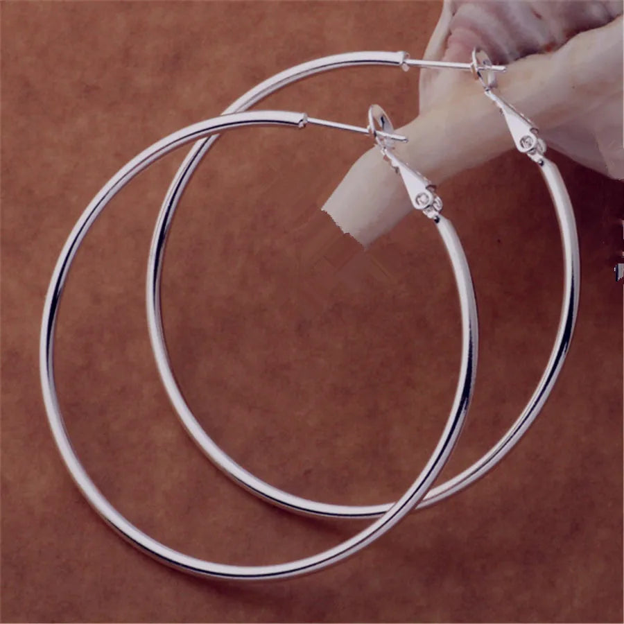 925 Sterling Silver Big Circle Round 5/6/7/8 cm Hoop Earrings For Women Wedding Ring Earring Luxury Quality Jewelry Accessories Vera Lux