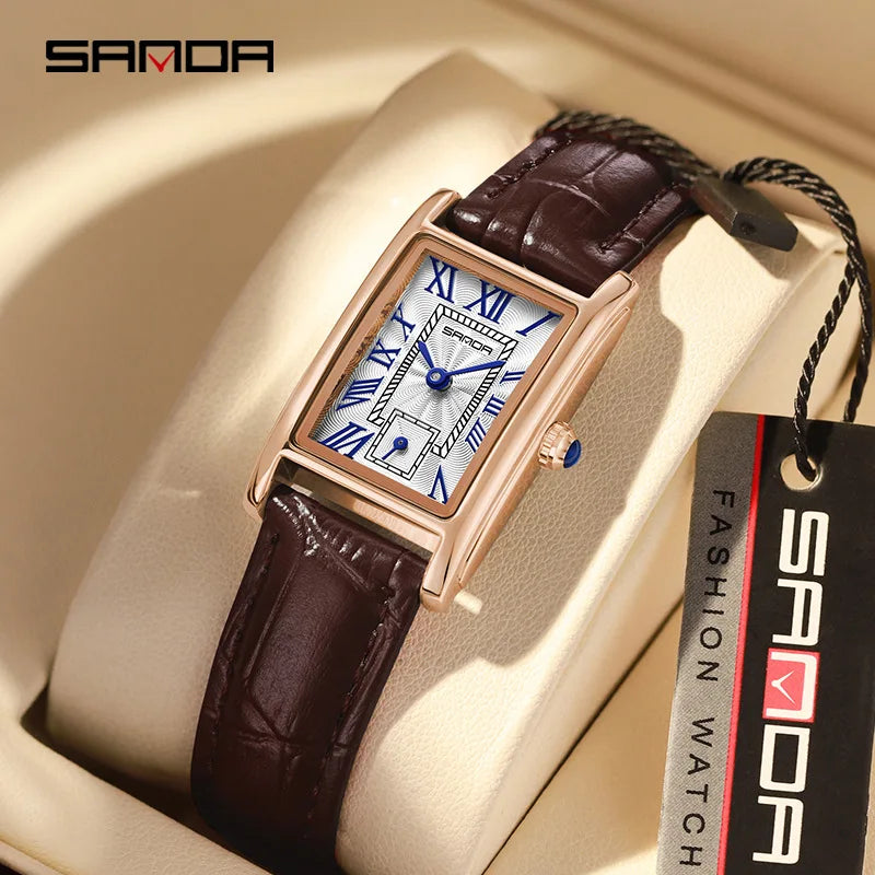 Sanda 1116 New Fashion 2023 Elegant Design Rectangle Dial Water Resistant Quartz Movement Business Women Analog Wrist Watch Vera Lux