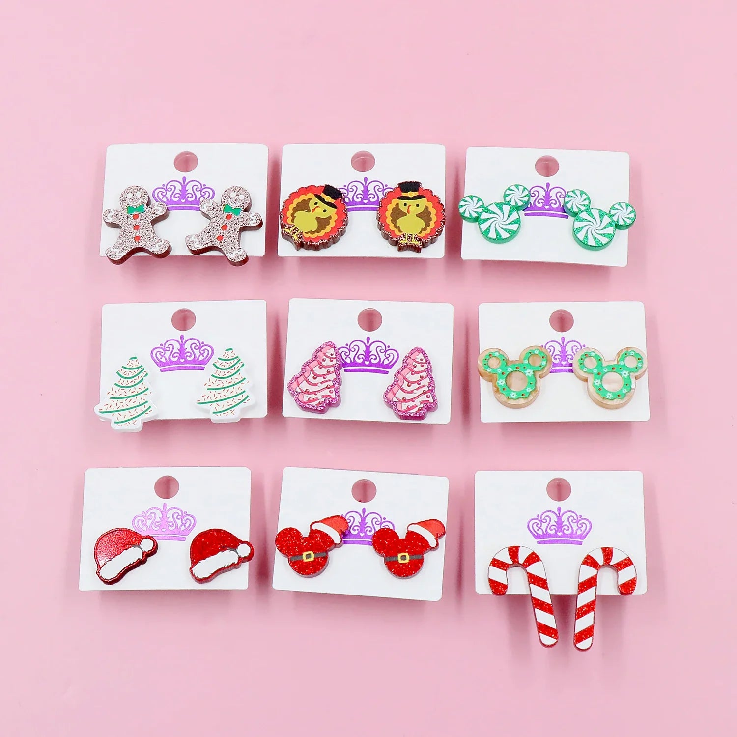 Custom Santa Hats Tree Mouse Head Turkey Glitter Acrylic Christmas Stud Earrings Stainless Steel Jewelry Wholesale Vera Lux