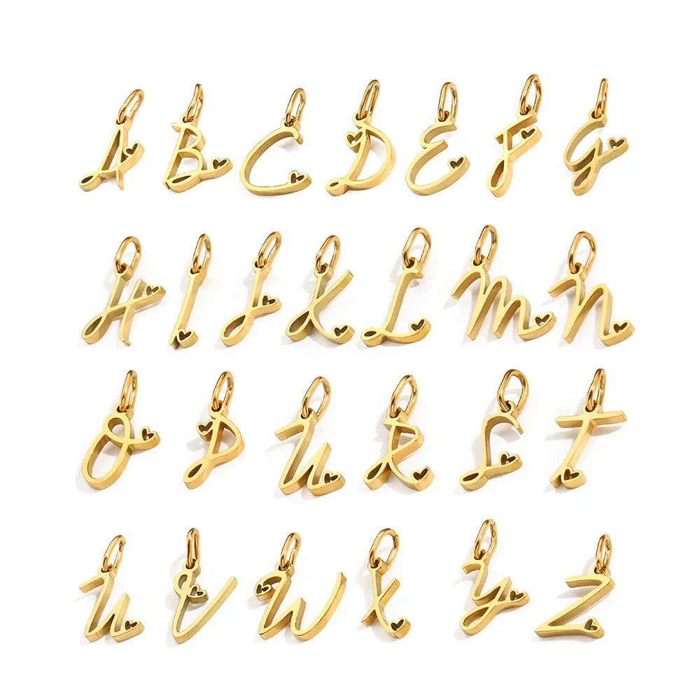 Personalized Stainless Steel Heart Alphabet Pendant DIY Accessories for Necklace Woman Men Jewelry Initials Birthday Gift A-Z Vera Lux