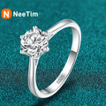 NeeTim 0.3ct 4mm Moissanite Diamond Ring for Women S925 Sterling Silver with Gold Plated Eternity Band Wedding Party Jewelry Vera Lux