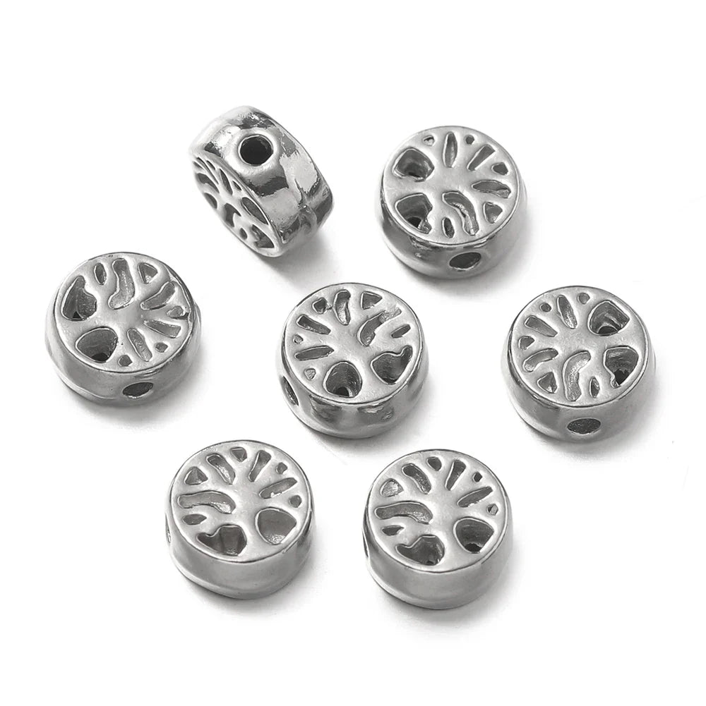 10Pcs/Pack Stainless Steel Various Shape Gold Steel Color Texture Spacer Beads for DIY Bracelet Jewelry Making Accessories Vera Lux