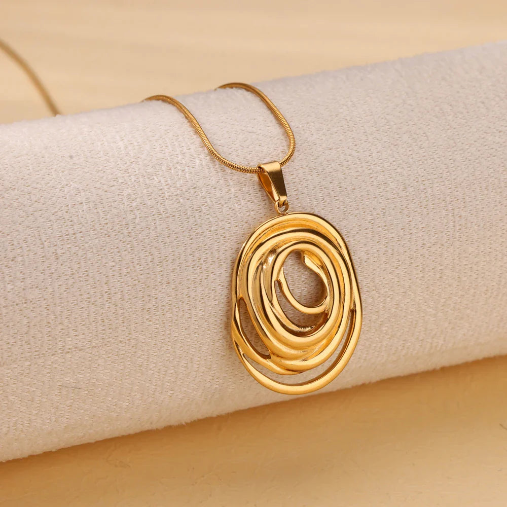 Hollow Geometric Oval Necklaces For Women Stainless Steel Gold Color Oval Pendant Necklace Party Christmas Jewelry Gift Femme Vera Lux