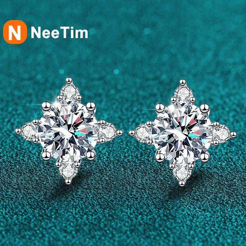 NeeTim 1ct 6.5mm D Color Moissanite Earrings 925 Sterling Silver  with White Gold Plated Stud Earring Wedding Jewelry for Women Vera Lux
