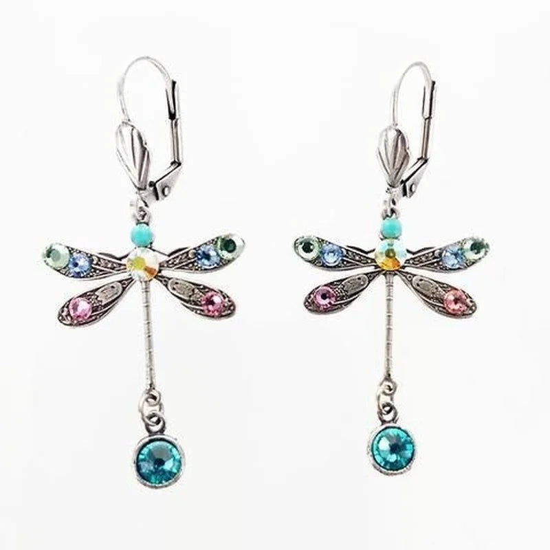 Elegant Personalized Carved Dragonfly Earrings Seven colored gems Hook Drop Earrings Wedding Engagement Earrings for women Vera Lux