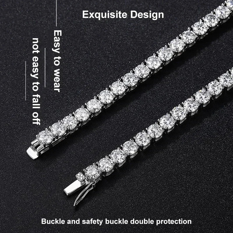 NeeTim 925 Sterling Silver Real Moissanite Tennis Necklace for Women Men Lab Diamonds Neck Chains Necklaces Party Fine Jewelry Vera Lux