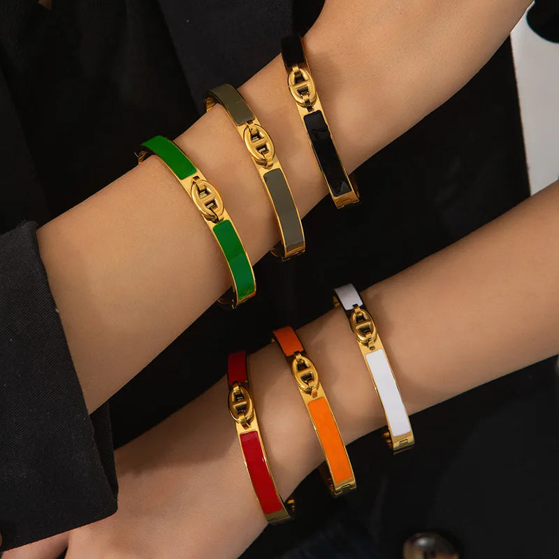 1PCS H-shaped Pig Nose Bracelet Stainless Steel Fashionable And Versatile Enamel Drip Rubber Bracelet Women's Jewelry Vera Lux