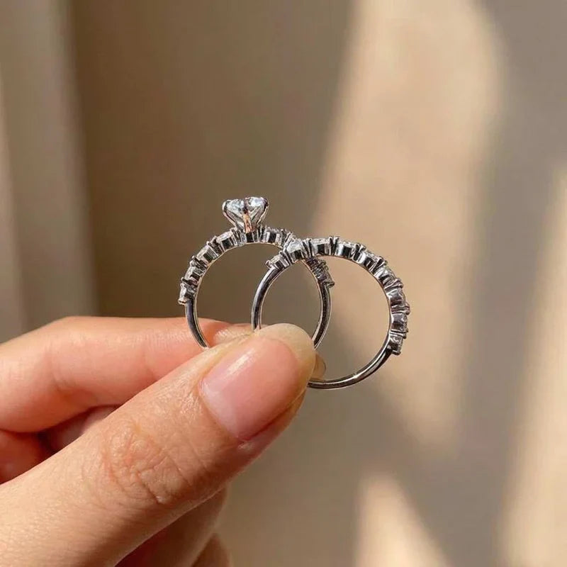 925 Sterling Silver New Fashion Design Marquise Cubic Zirconia Set Rings for Women Modern Trend Bridal Wedding Sparkling Jewelry Vera Lux