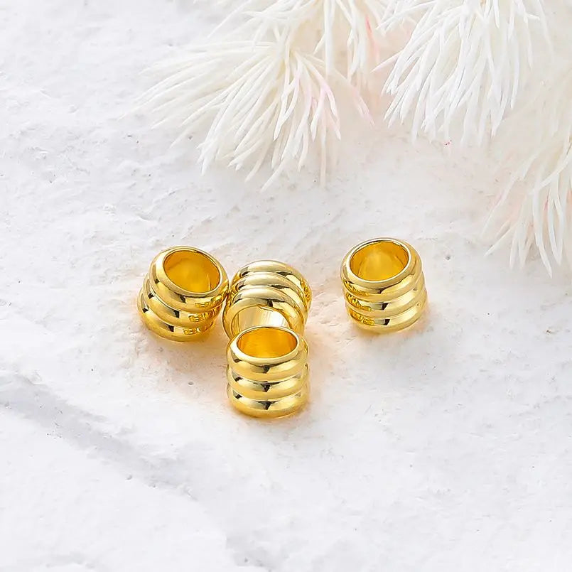 20 30 50pcs/lot 14K 18K Gold Plated Cylinder Charm Metal Beads Loose Spacer Beads For Bracelet DIY Jewelry Making Accessories Vera Lux