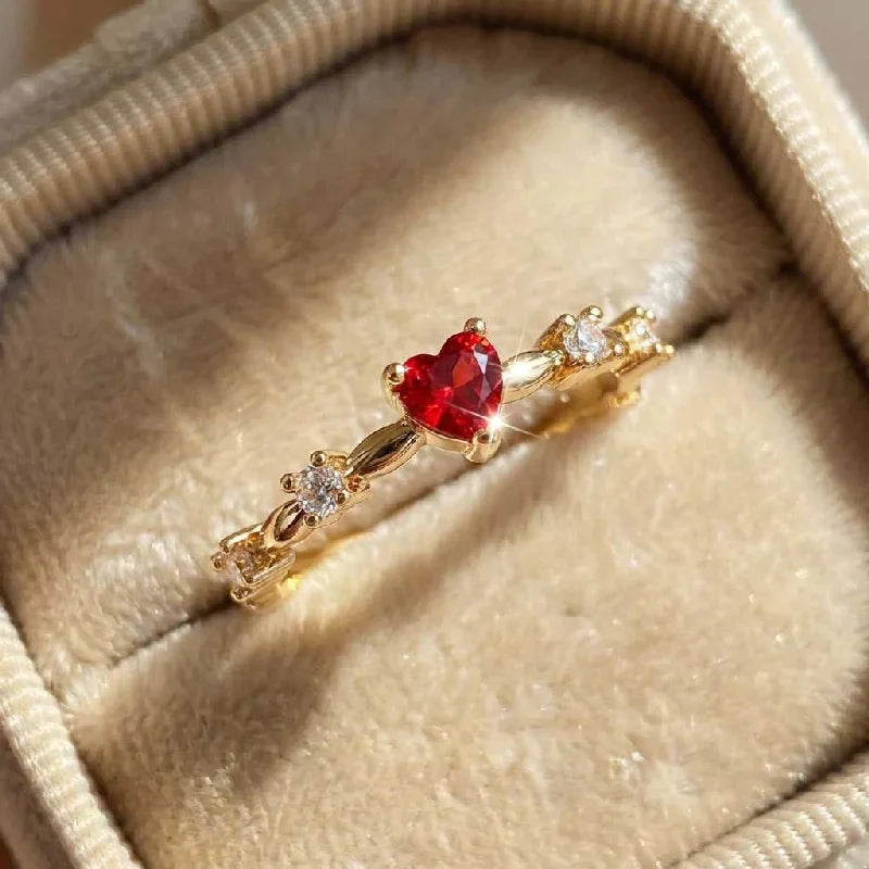925 Sterling Silve Plated 18K Gold Zircon Red Love Heart Rings for Women Party Wedding High Quality Vintage Fine Jewelry Vera Lux