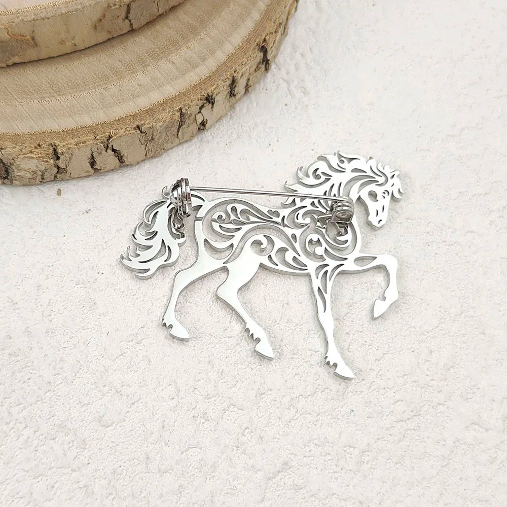 Original hollow horse stainless steel brooch, waterproof and non-fading accessory, suit lapel pin, boyfriend gift Vera Lux