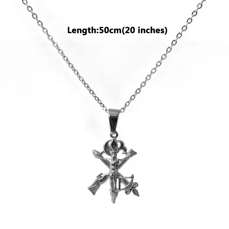 Men's Jesus Cross Necklace 18K Gold Plated Stainless Steel Christian Gun Arrow Pendant Religious Jewelry Gift Vera Lux