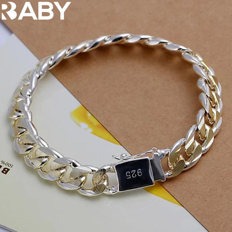 925 Sterling Silver Solid 8/10mm chain Bracelet men women Chain noble wedding Jewelry fashion charms party birthday gift Vera Lux