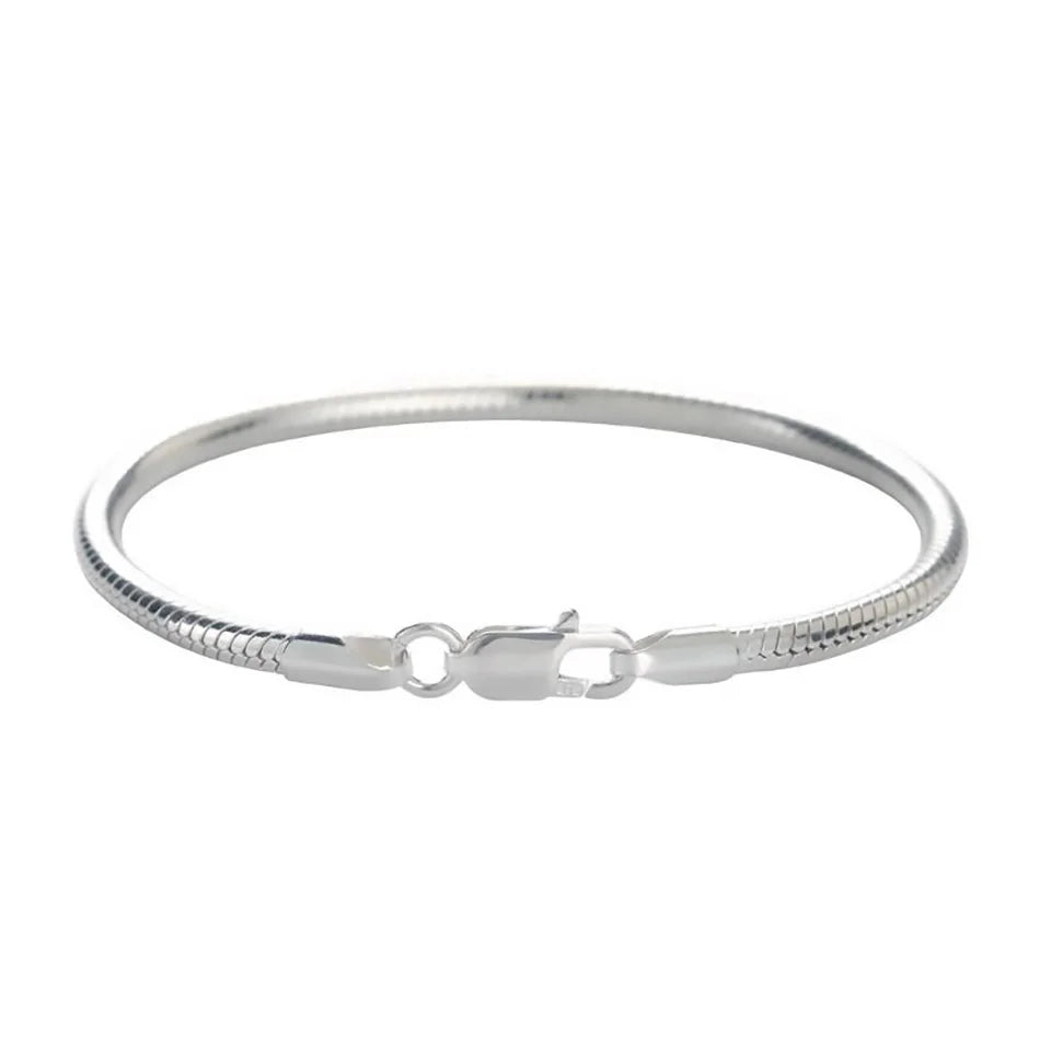 925 Sterling Silver 3mm Snake Bone Bracelet Simple Style For Women Men Daily and Party Wear All Seasons Jewelry 16-23cm Vera Lux