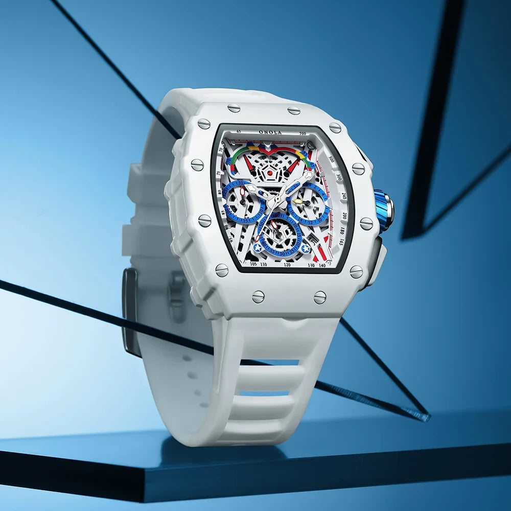 Luxury Watch Men's ONOLA Fashion Casual  Multifunctional Silicone Tape Waterproof Quartz Watch White Vera Lux