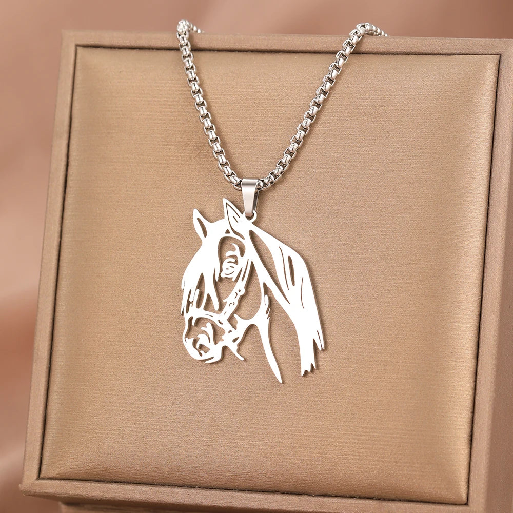 Stainless Steel Necklaces Animals Horse's Head Pendant Choker Chain Men  Atmospheric Fashion Hip Hop Necklace For Women Jewelry Vera Lux