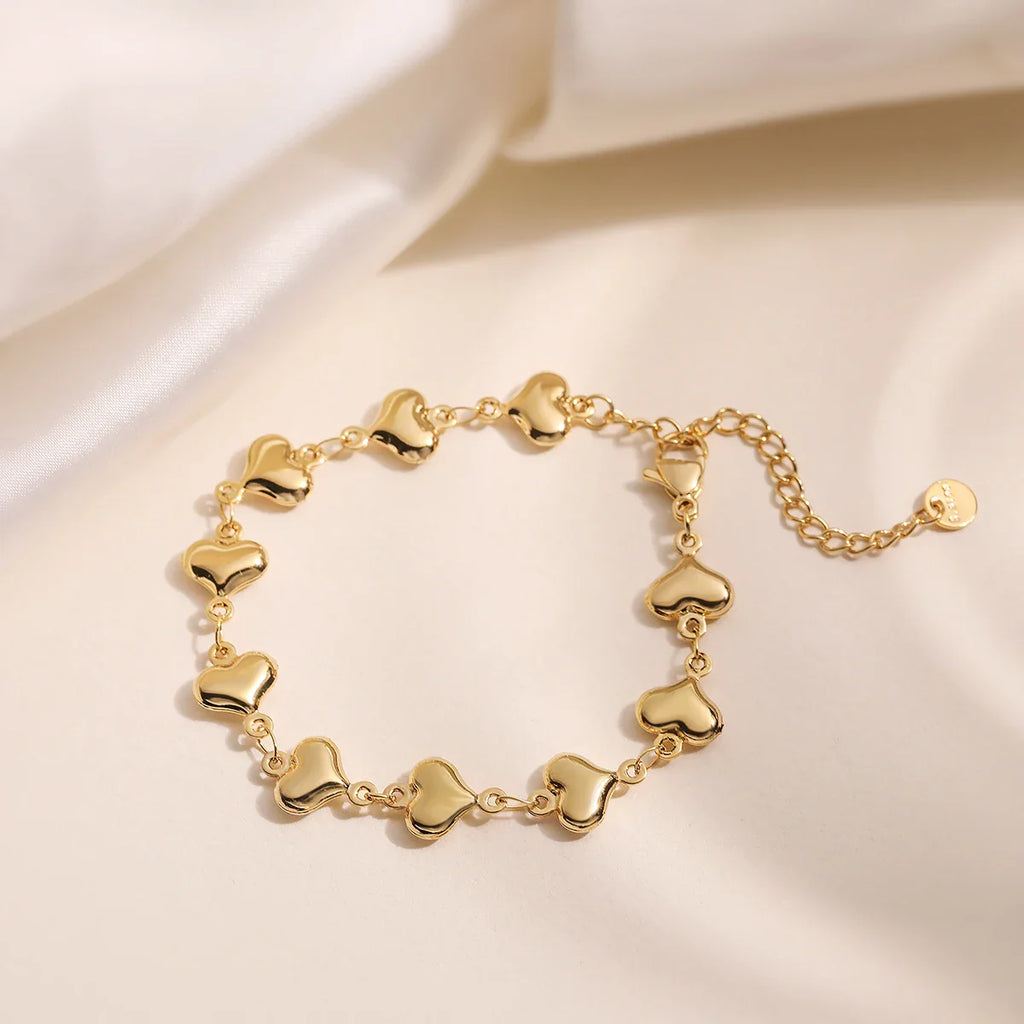 NEWBUY Wholesale Non-Fading Gold Color 316L Stainless Steel Heart Charm Bracelet For Women Casual Daily Jewelry Vera Lux