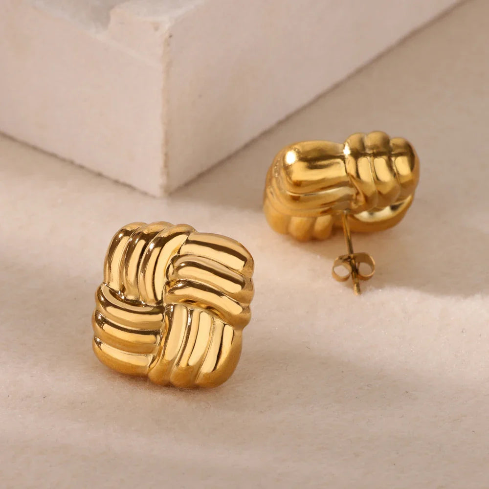 Temperament Square Texture Earring For Women Stainless Steel Gold Color Personality Trend Stud Earring Fashion Jewelry Exquisite Vera Lux